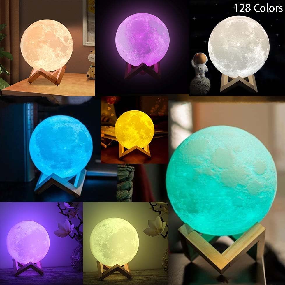 Moon Lamp glowing softly on a wooden stand