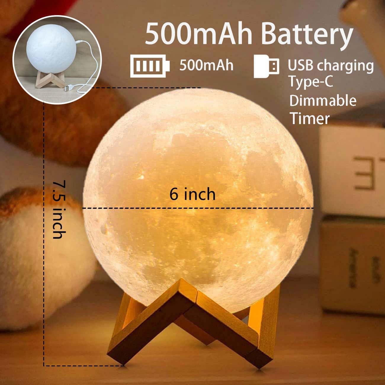 Product size and box contents for the Moon Lamp