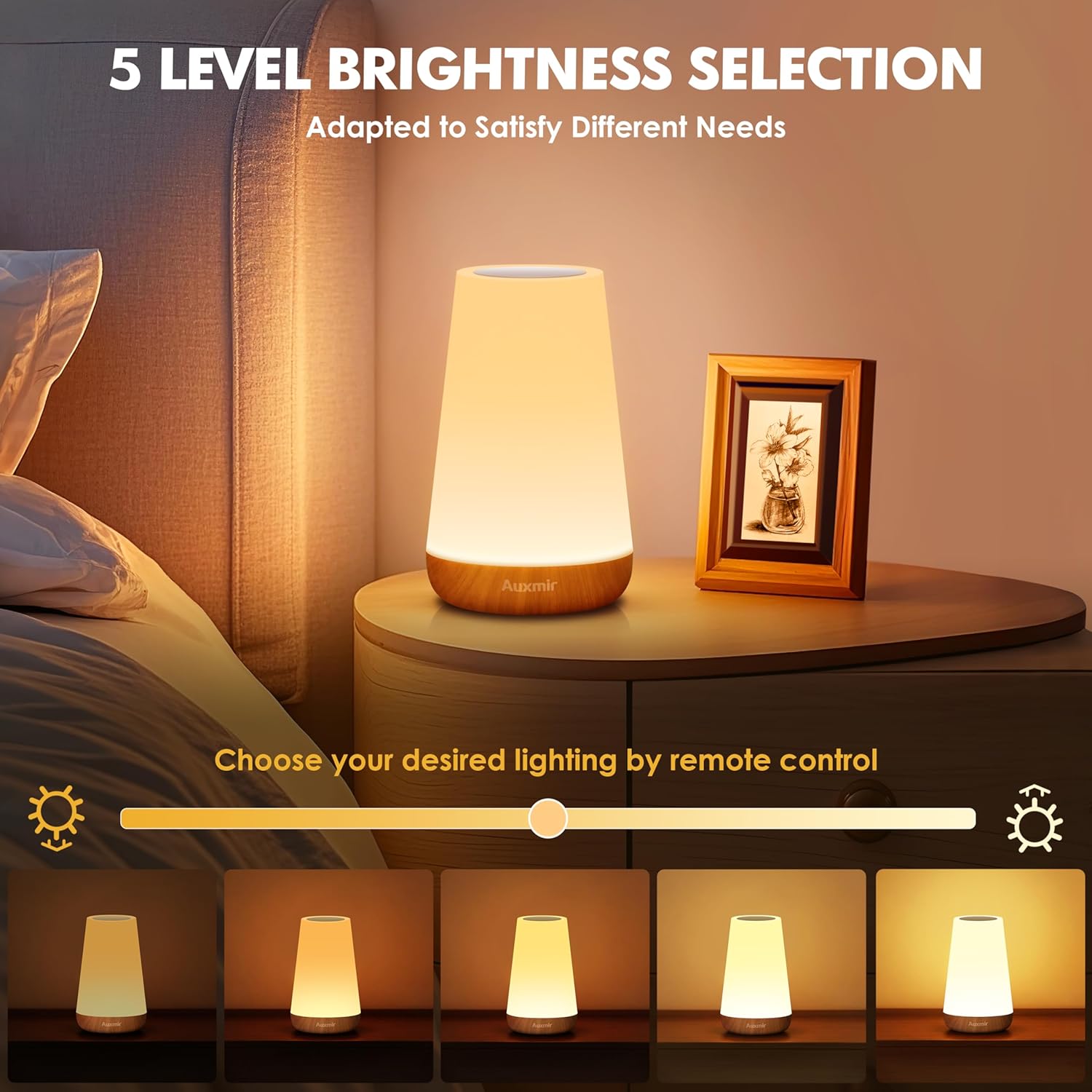 LED Desk Mood Lamp on a modern desk, showing the warm glow and remote control