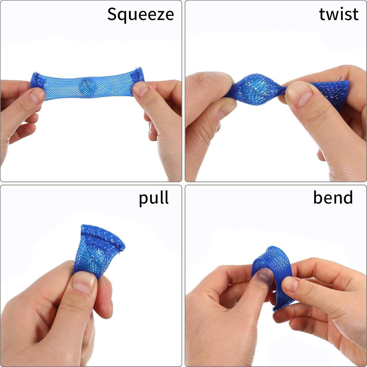 Hand using a mesh and marble fidget toy