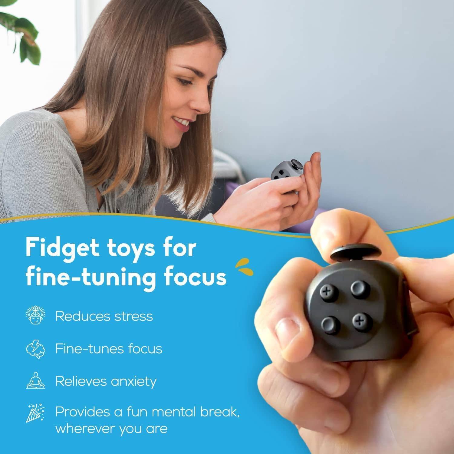 Fidget Cube alternate view, showing the cube in its protective case