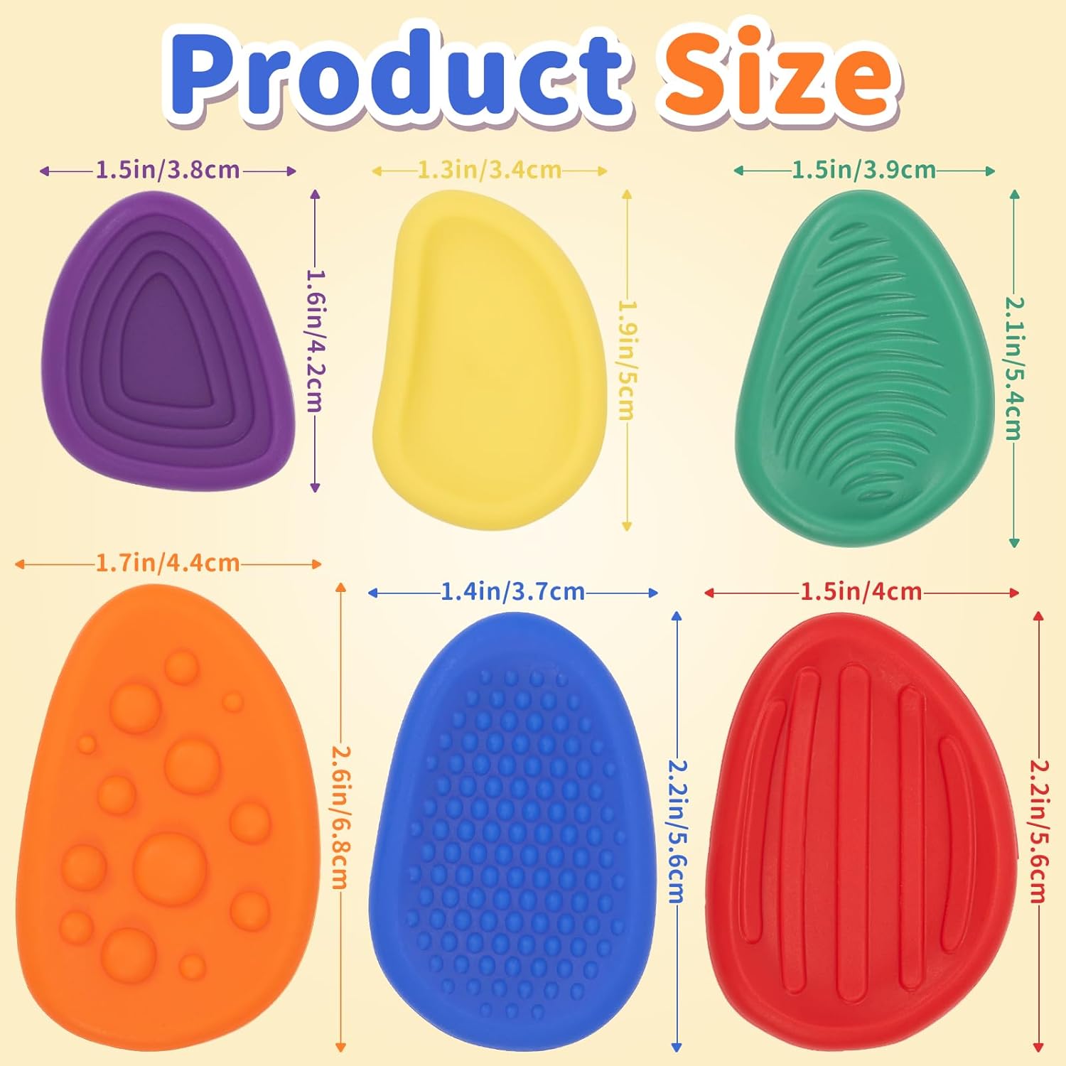 Product size and layout for each worry stone in the set